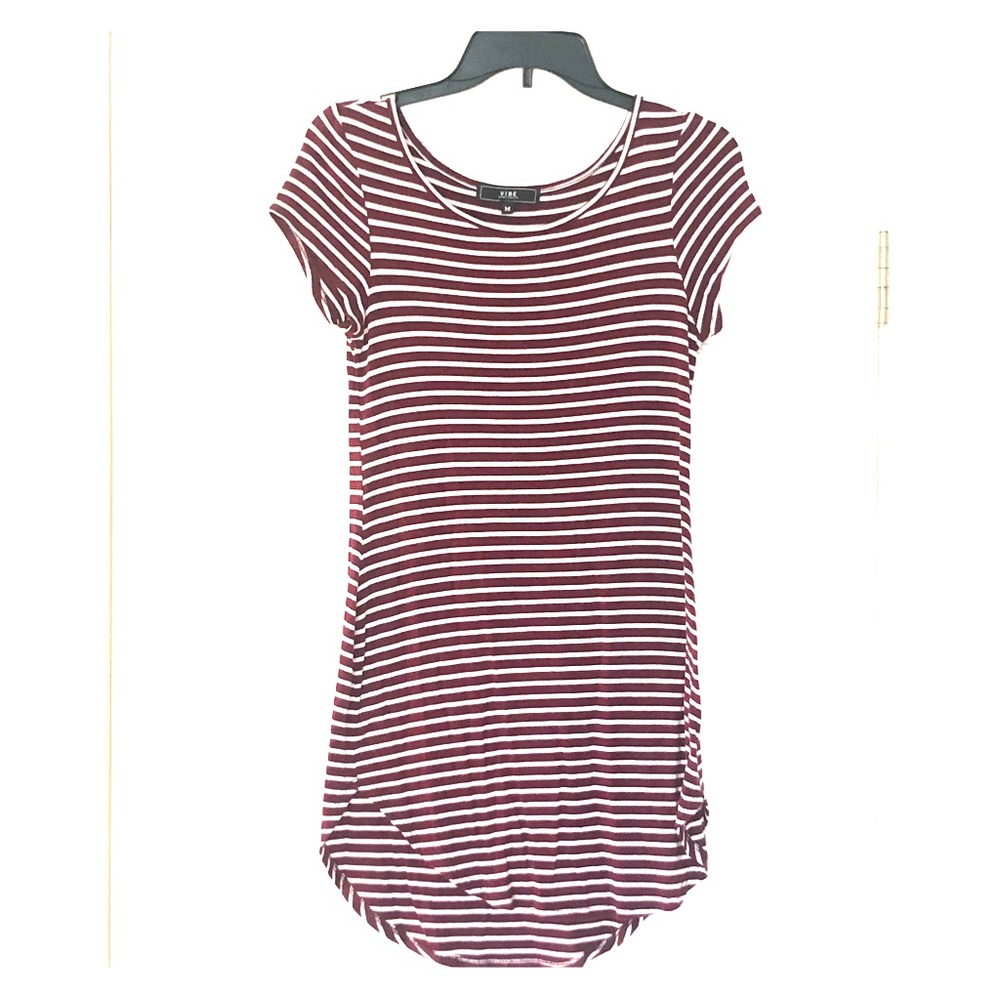 Vibe Maroon & White Short-Sleeve T-Shirt Dress